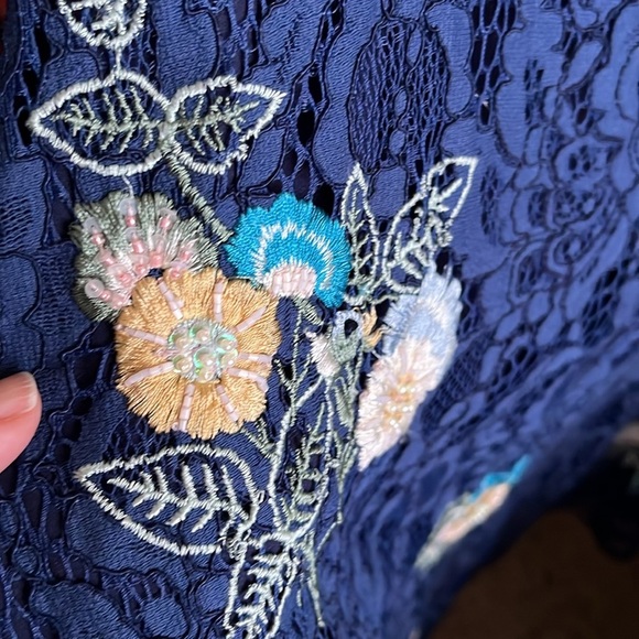 Modcloth Always Lovely Lace Embroidered Beaded Floral Dress A-Line Blue size XS - Picture 10 of 16